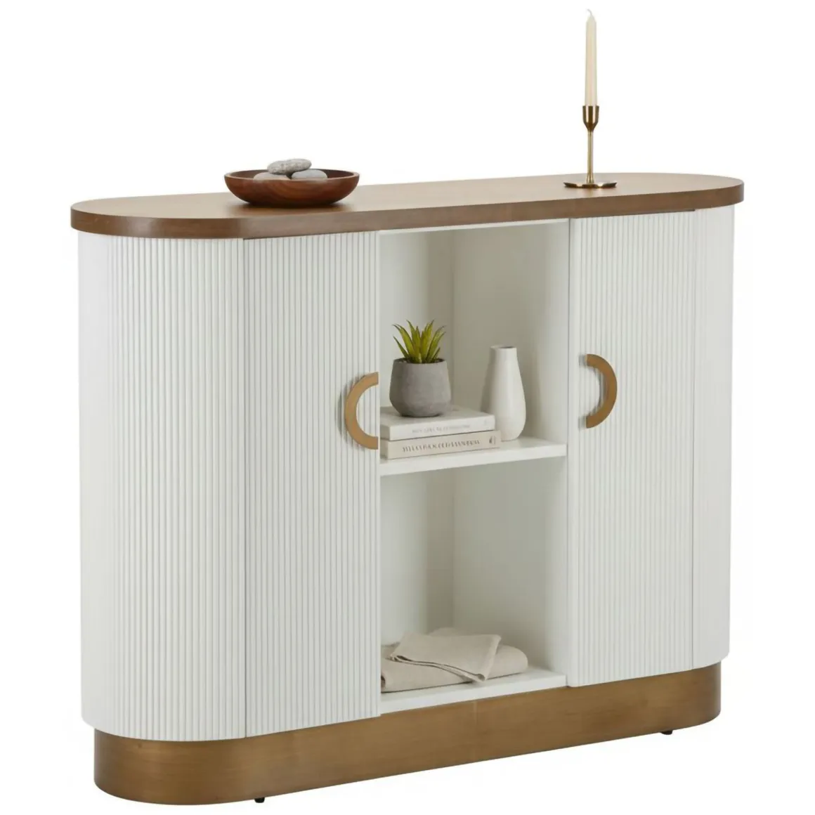 Credenza bianca e marrone 121x41x90h cm 2 ante - Ferrule