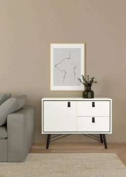 Credenza bianca e nera 101x40x72h cm 1 anta e 2 cassetti - Arconate