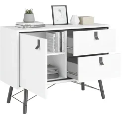 Credenza bianca e nera 101x40x72h cm 1 anta e 2 cassetti - Arconate