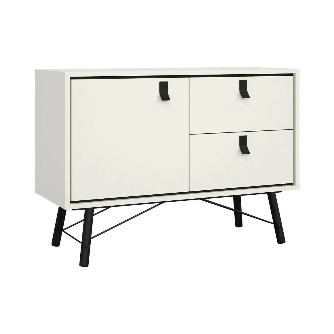 Credenza bianca e nera 101x40x72h cm 1 anta e 2 cassetti - Arconate
