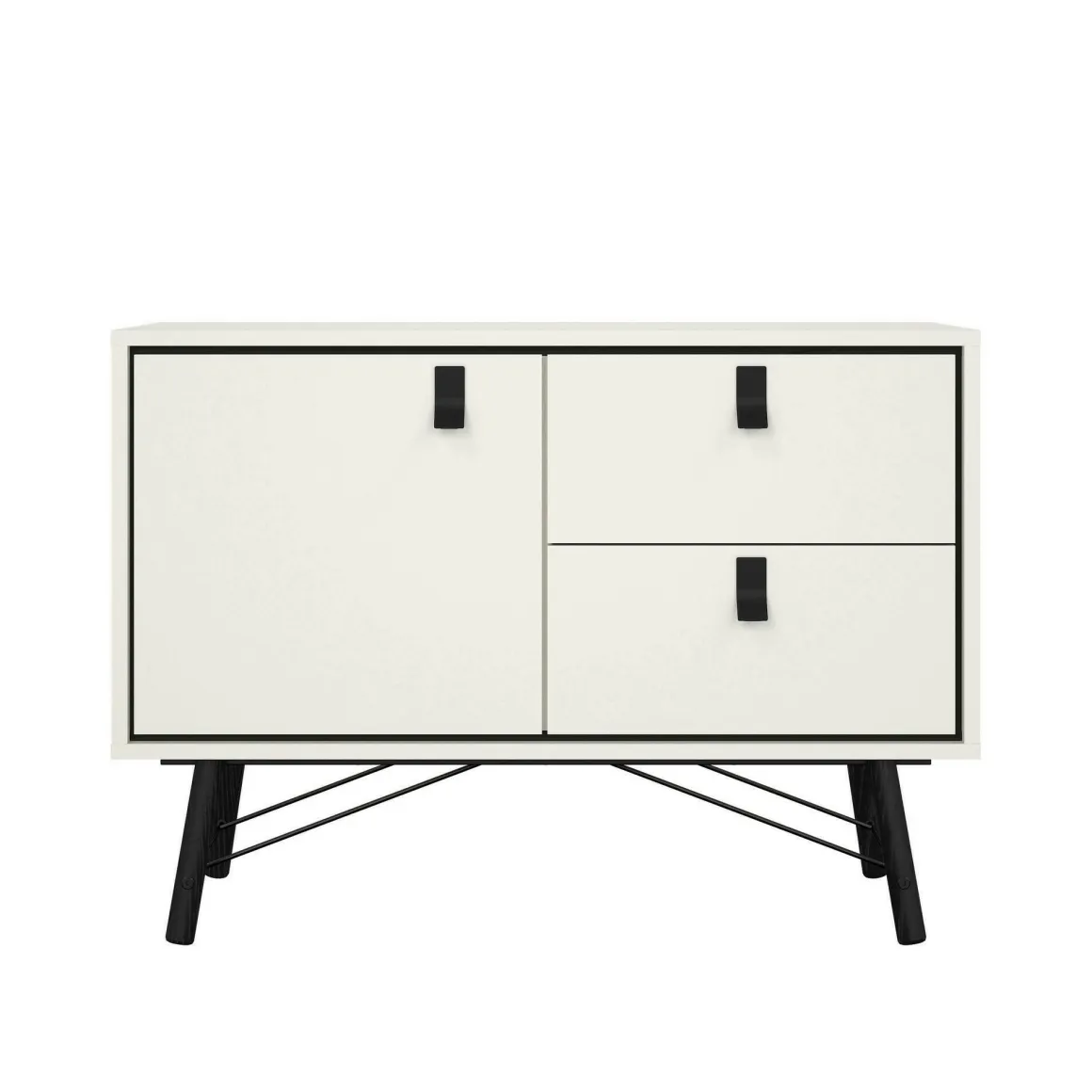 Credenza bianca e nera 101x40x72h cm 1 anta e 2 cassetti - Arconate