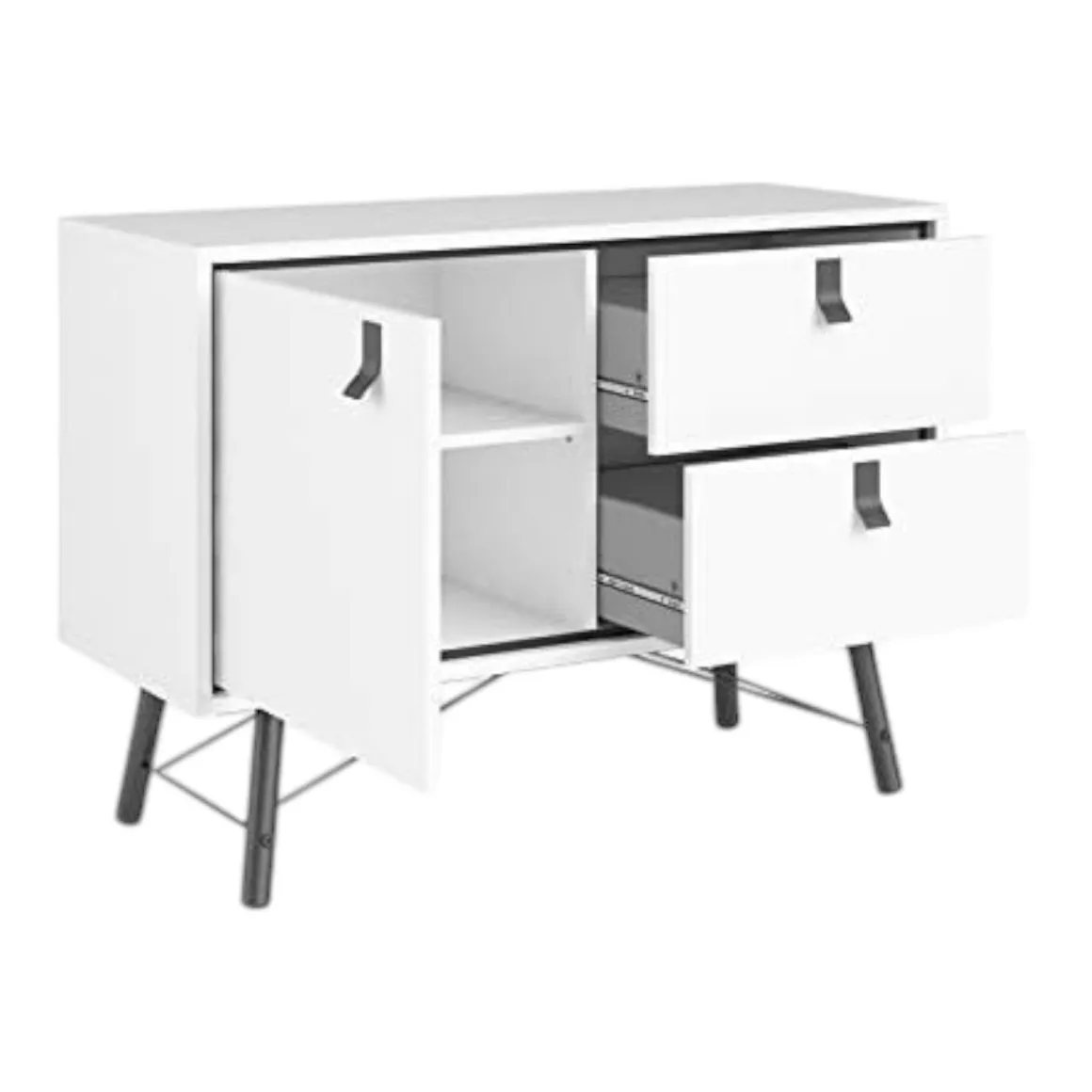 Credenza bianca e nera 101x40x72h cm 1 anta e 2 cassetti - Arconate