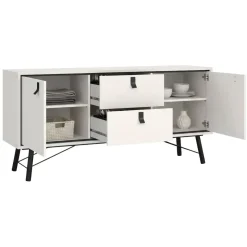 Credenza bianca e nera 150x40x72h cm 2 ante e 2 cassetti - Manyi