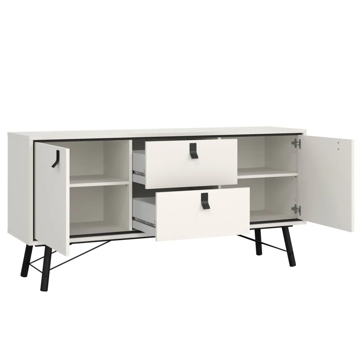 Credenza bianca e nera 150x40x72h cm 2 ante e 2 cassetti - Manyi