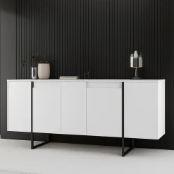 Credenza bianca e nera 160x35x80h cm 4 ante - Arta