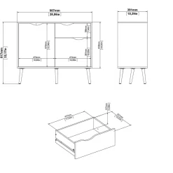 Credenza bianca e nera 98x39x81h cm 2 ante e 1 cassetto - Audit
