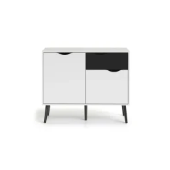 Credenza bianca e nera 98x39x81h cm 2 ante e 1 cassetto - Audit