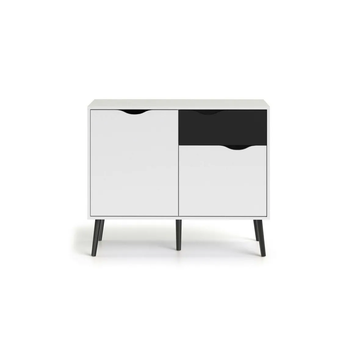 Credenza bianca e nera 98x39x81h cm 2 ante e 1 cassetto - Audit