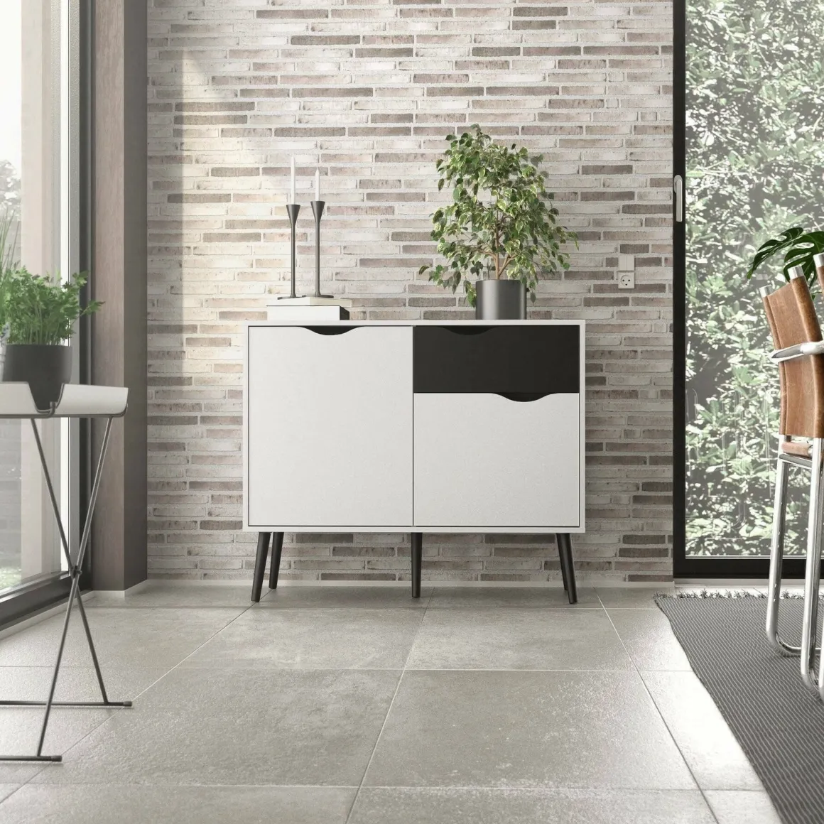 Credenza bianca e nera 98x39x81h cm 2 ante e 1 cassetto - Audit
