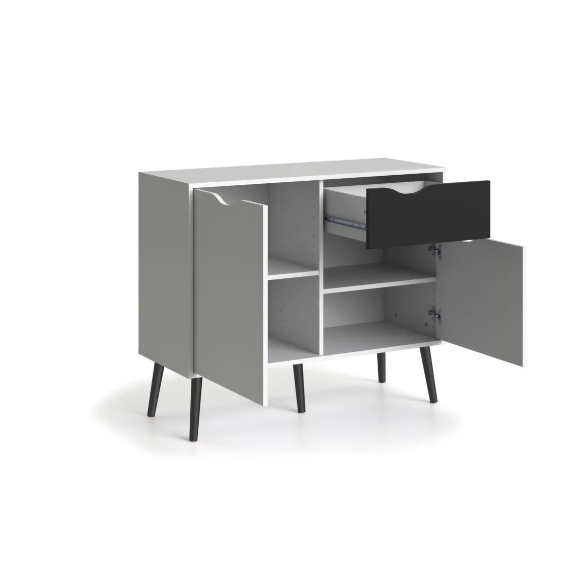 Credenza bianca e nera 98x39x81h cm 2 ante e 1 cassetto - Audit