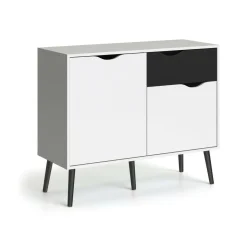 Credenza bianca e nera 98x39x81h cm 2 ante e 1 cassetto - Audit