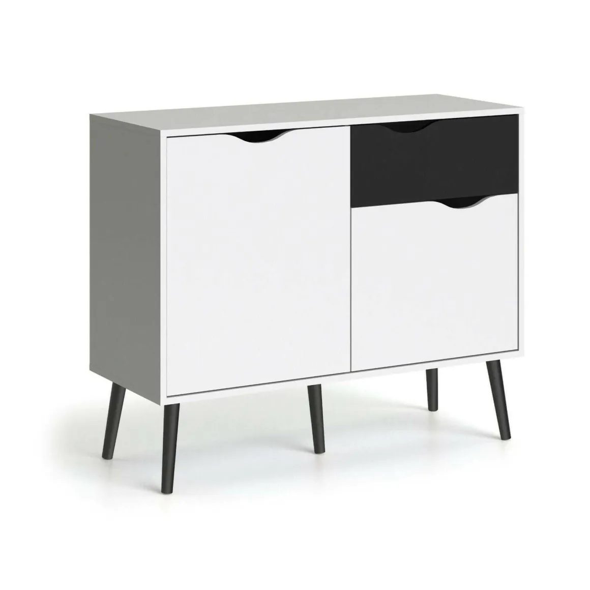 Credenza bianca e nera 98x39x81h cm 2 ante e 1 cassetto - Audit