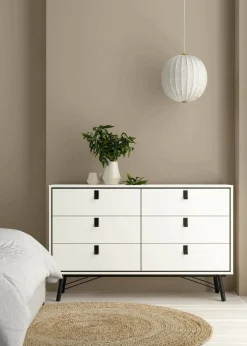 Madie|Credenze > Dmora Credenza bianca e nera 150x40x94h cm 6 cassetti - Anturio Nero, Bianco