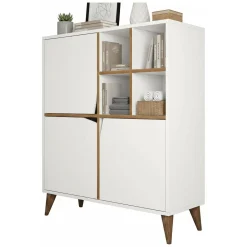 Madie|Credenze > Dmora Credenza bianca e noce 100x30x115h cm 3 ante - Londra Marrone, Bianco Noce