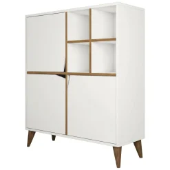 Madie|Credenze > Dmora Credenza bianca e noce 100x30x115h cm 3 ante - Londra Marrone, Bianco Noce