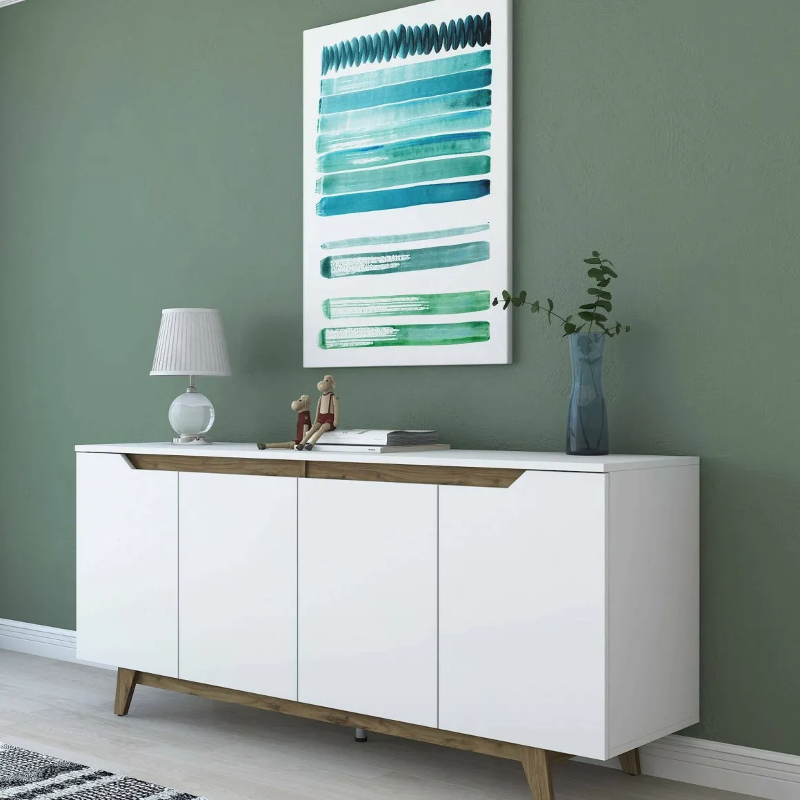 Credenza bianca e noce 180x45x78h cm 4 ante - Ascaro