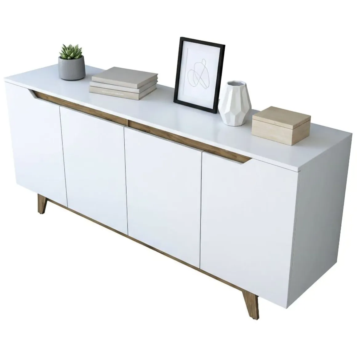 Credenza bianca e noce 180x45x78h cm 4 ante - Ascaro