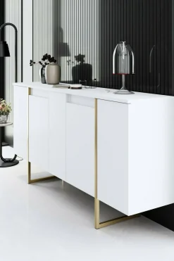 Cucina|Madie > Dmora Credenza bianca e oro elegante 160x35x80h cm 4 ante - Arta Oro, Bianco