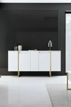 Cucina|Madie > Dmora Credenza bianca e oro elegante 160x35x80h cm 4 ante - Arta Oro, Bianco