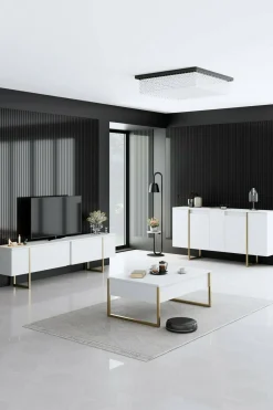Cucina|Madie > Dmora Credenza bianca e oro elegante 160x35x80h cm 4 ante - Arta Oro, Bianco
