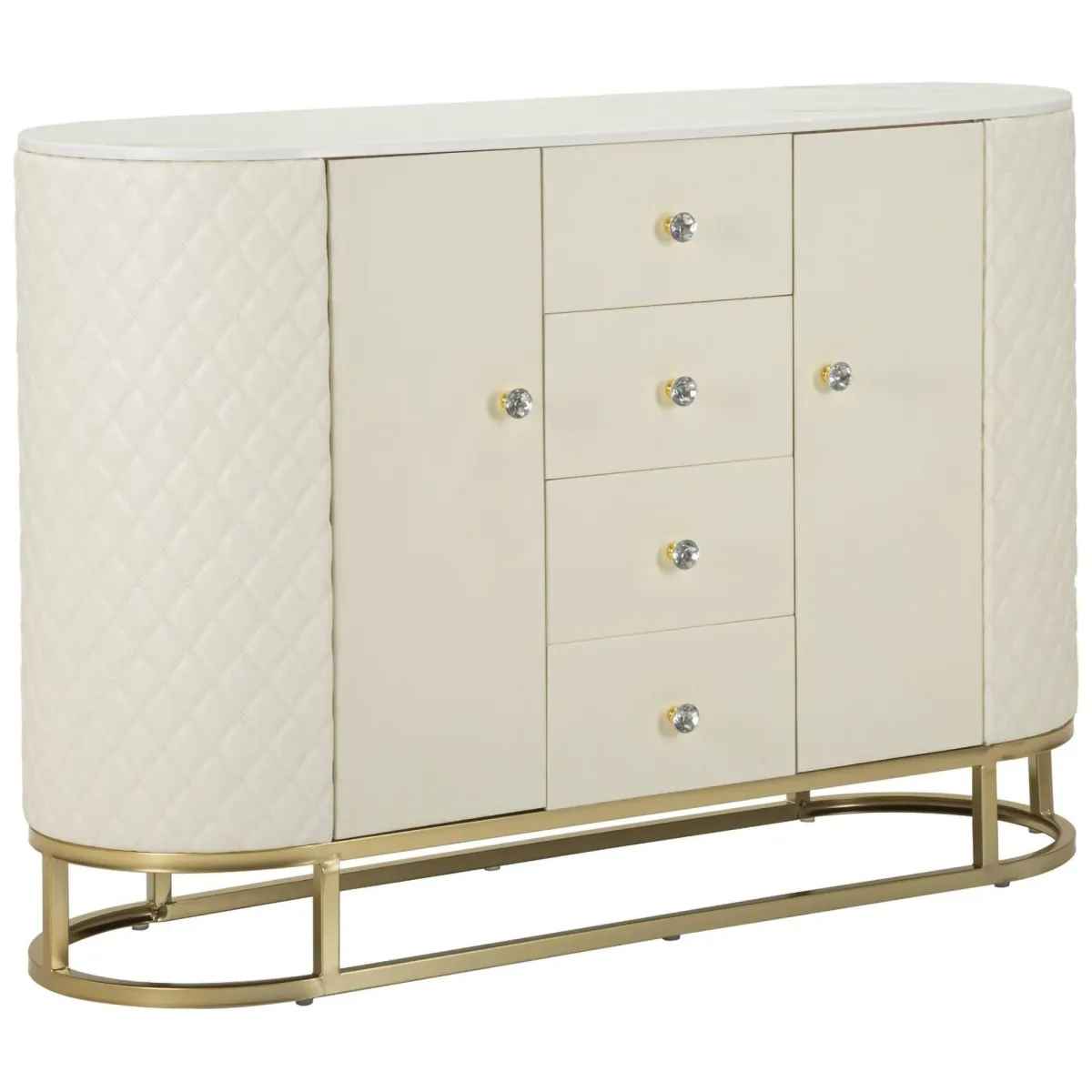 Madie|Credenze > Dmora Credenza bianca e oro 120x40x85h cm 2 ante e 4 cassetti - Grotte Oro, Bianco
