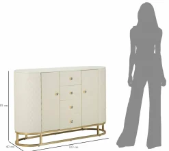 Madie|Credenze > Dmora Credenza bianca e oro 120x40x85h cm 2 ante e 4 cassetti - Grotte Oro, Bianco