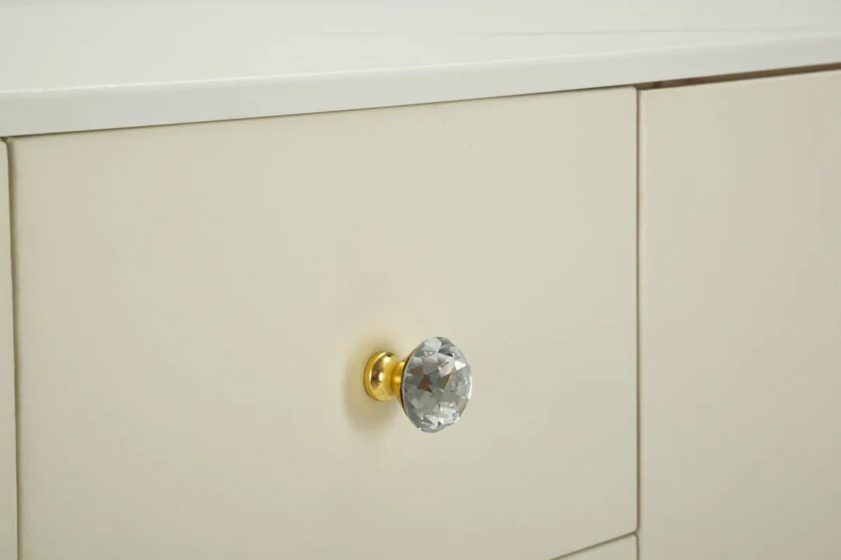 Madie|Credenze > Dmora Credenza bianca e oro 120x40x85h cm 2 ante e 4 cassetti - Grotte Oro, Bianco