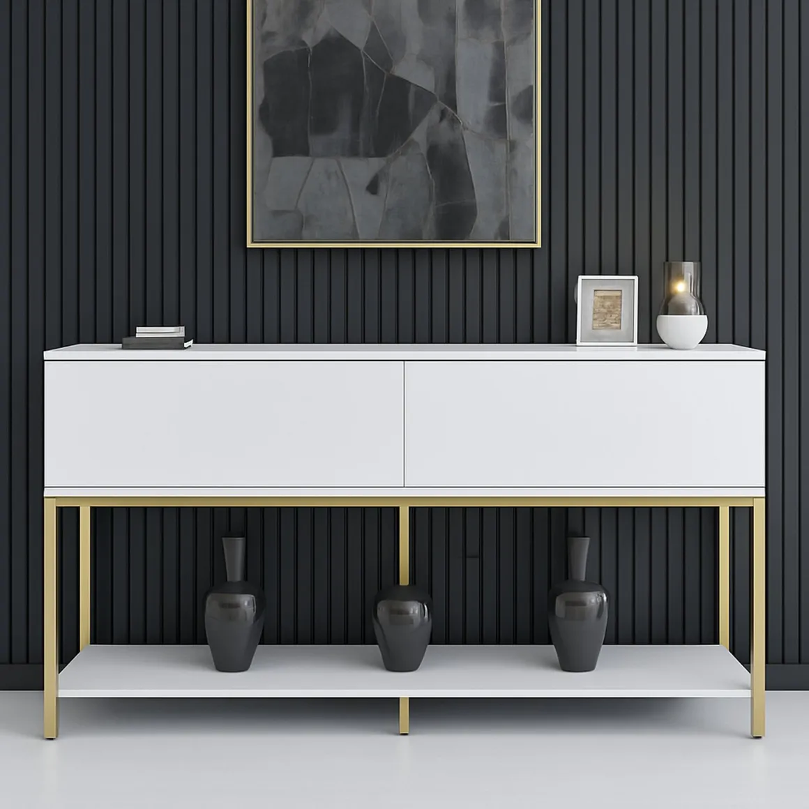 Credenza bianca e oro 150x30x80h cm 2 ante - Basilia