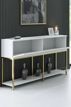 Credenza bianca e oro 150x30x80h cm 2 ante - Basilia