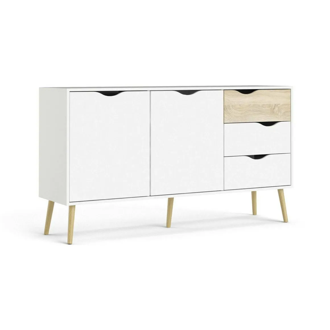 Credenza bianca e quercia 147x39x81h cm 2 ante e 3 cassetti - Animato