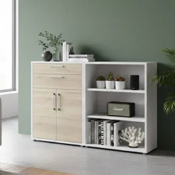 Credenza bianca e quercia 178x40x113h cm 2 ante e 2 cassetti - Albinea