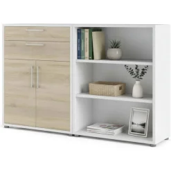 Credenza bianca e quercia 178x40x113h cm 2 ante e 2 cassetti - Albinea