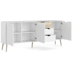 Madie|Credenze > Dmora Credenza bianca e quercia 195x39x81h cm 3 ante e 3 cassetti - Anima Marrone, Bianco Quercia
