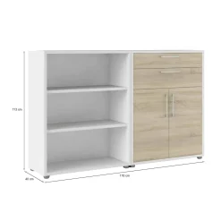 Credenza bianca e quercia 178x40x113h cm 2 ante e 2 cassetti - Albinea