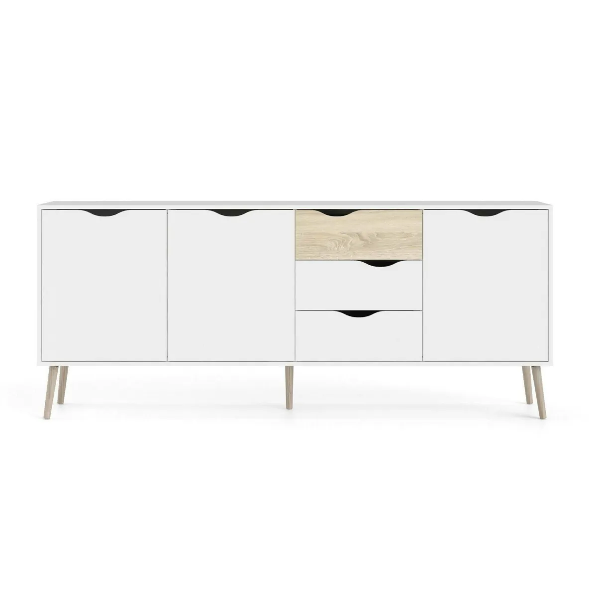 Madie|Credenze > Dmora Credenza bianca e quercia 195x39x81h cm 3 ante e 3 cassetti - Anima Marrone, Bianco Quercia