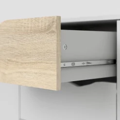 Madie|Credenze > Dmora Credenza bianca e quercia 195x39x81h cm 3 ante e 3 cassetti - Anima Marrone, Bianco Quercia