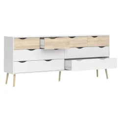 Credenza bianca e quercia 195x39x81h cm 8 cassetti - Arista