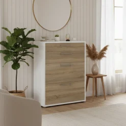 Credenza bianca e quercia 89x40x113h cm 4 cassetti - Anghiari