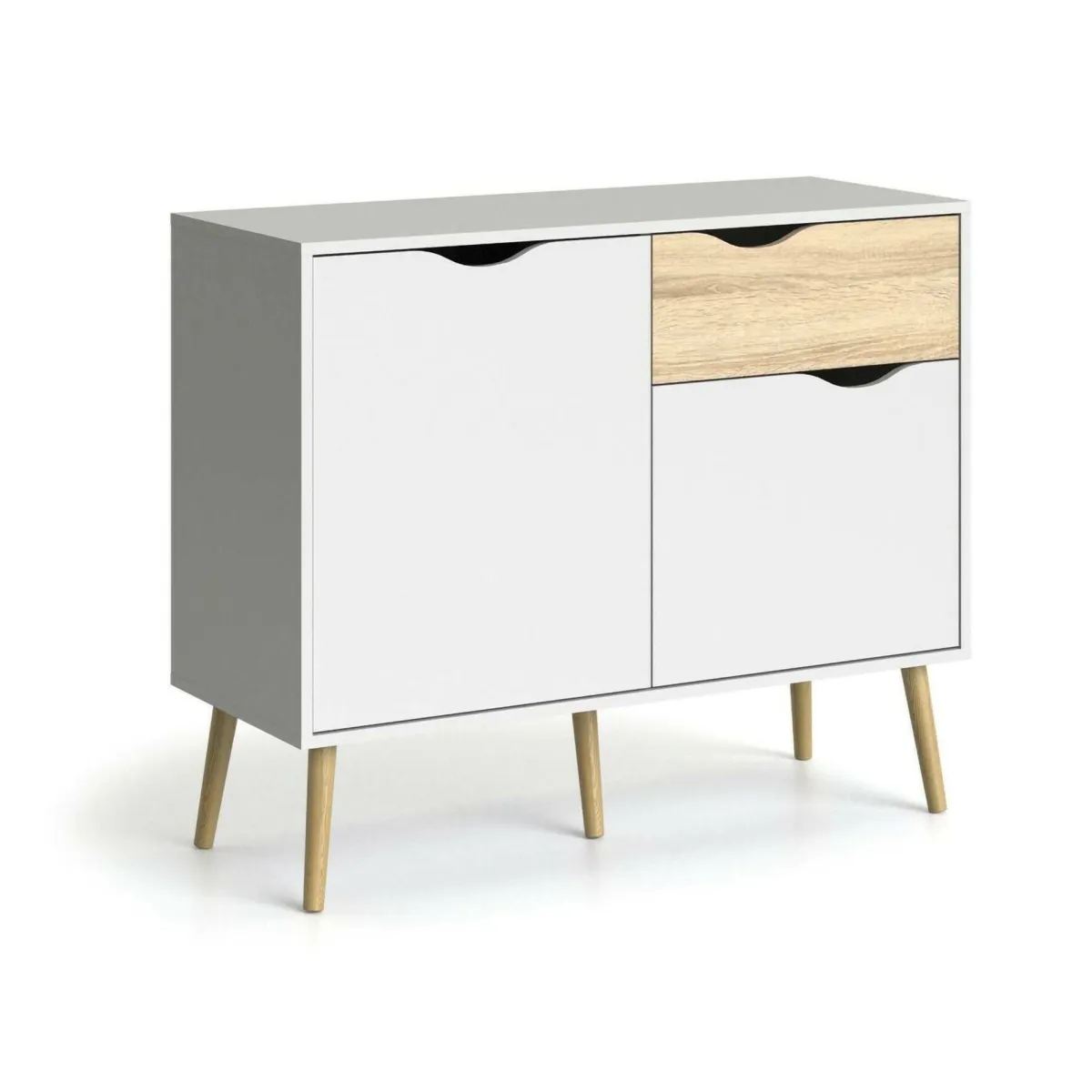 Madie|Credenze > Dmora Credenza bianca e quercia 98x39x81h cm 2 ante e 1 cassetto - Audit Marrone, Bianco Quercia