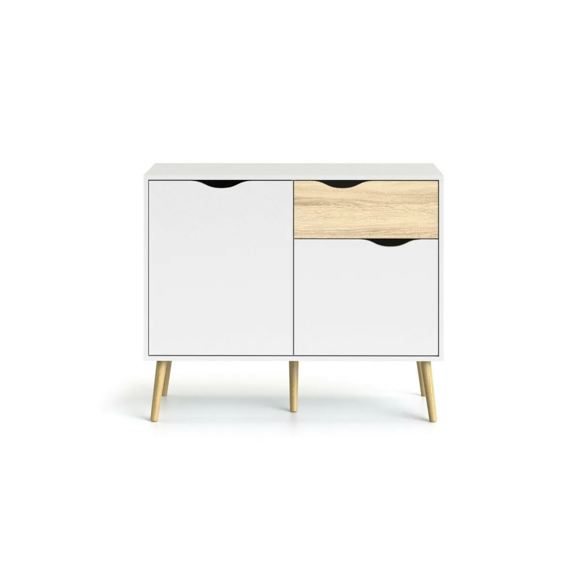 Madie|Credenze > Dmora Credenza bianca e quercia 98x39x81h cm 2 ante e 1 cassetto - Audit Marrone, Bianco Quercia