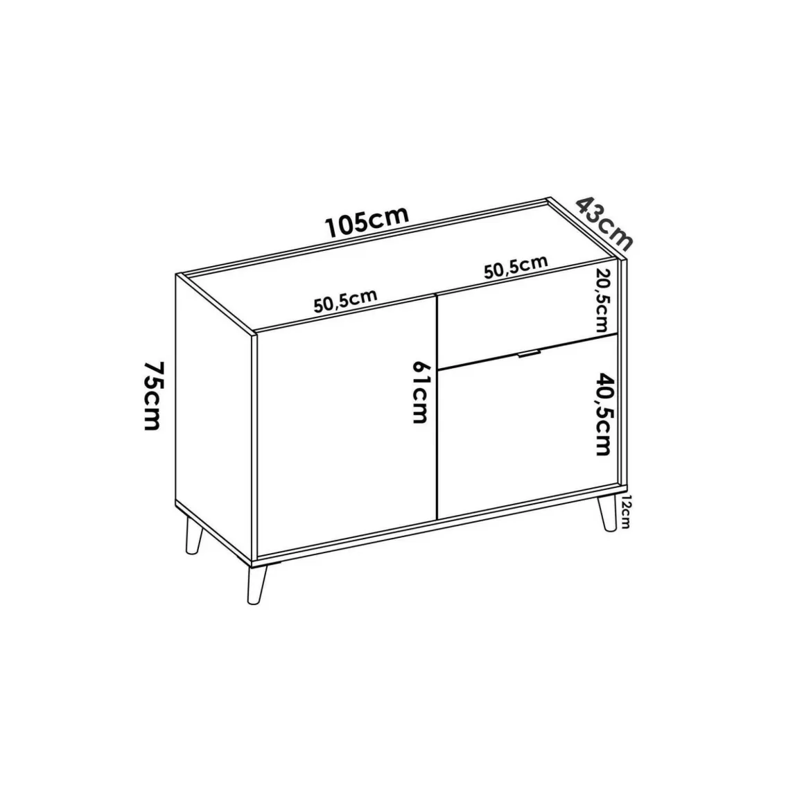 Cucina|Madie > Dmora Credenza bianca e rovere 108x40x126h cm 3 ante e 1 cassetto - Angstrom Marrone, Bianco Rovere
