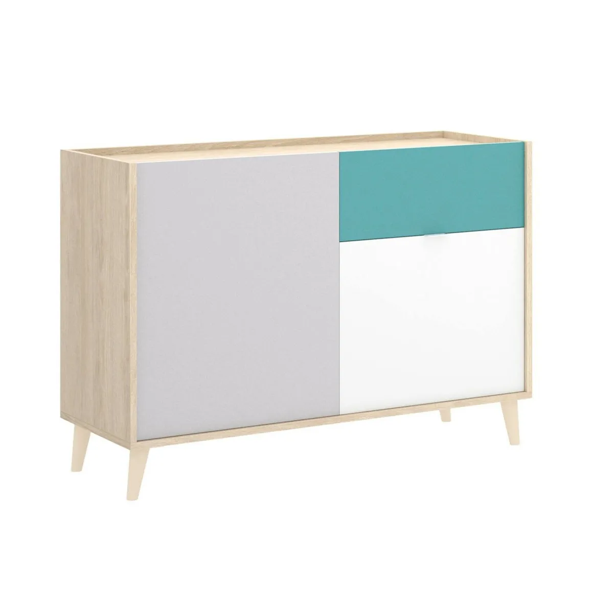 Cucina|Madie > Dmora Credenza bianca e rovere 108x40x126h cm 3 ante e 1 cassetto - Angstrom Marrone, Bianco Rovere