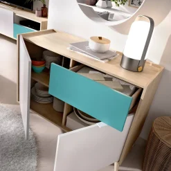 Cucina|Madie > Dmora Credenza bianca e rovere 108x40x126h cm 3 ante e 1 cassetto - Angstrom Marrone, Bianco Rovere