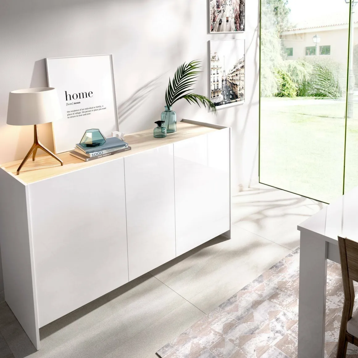 Credenza bianca e rovere 138x42x76h cm 3 ante - America