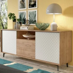 Credenza bianca e rovere 184x45x77h cm 2 ante e 2 cassetti - Azis