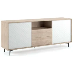 Credenza bianca e rovere 184x45x77h cm 2 ante e 2 cassetti - Azis