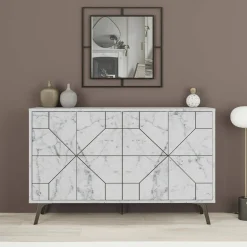 Cucina|Salotto > Dmora Credenza bianca marmo 123x35x62h cm 4 ante - Brunale Bianco Marmo