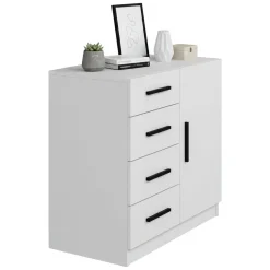 Credenza bianca 90x47x85h cm 1 anta e 4 cassetti - Neoguri