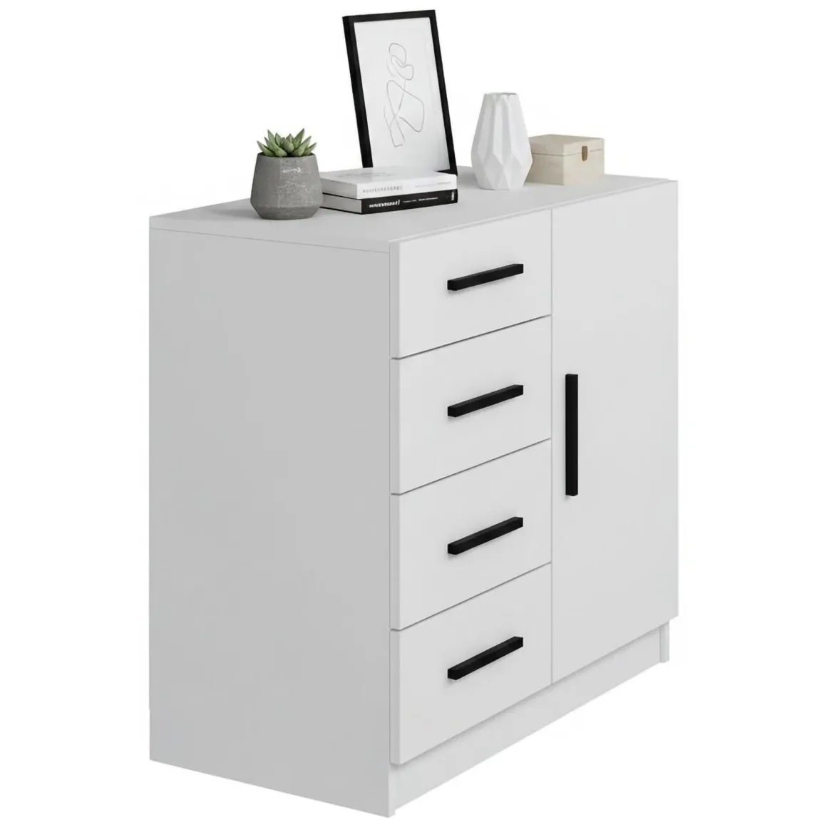 Credenza bianca 90x47x85h cm 1 anta e 4 cassetti - Neoguri