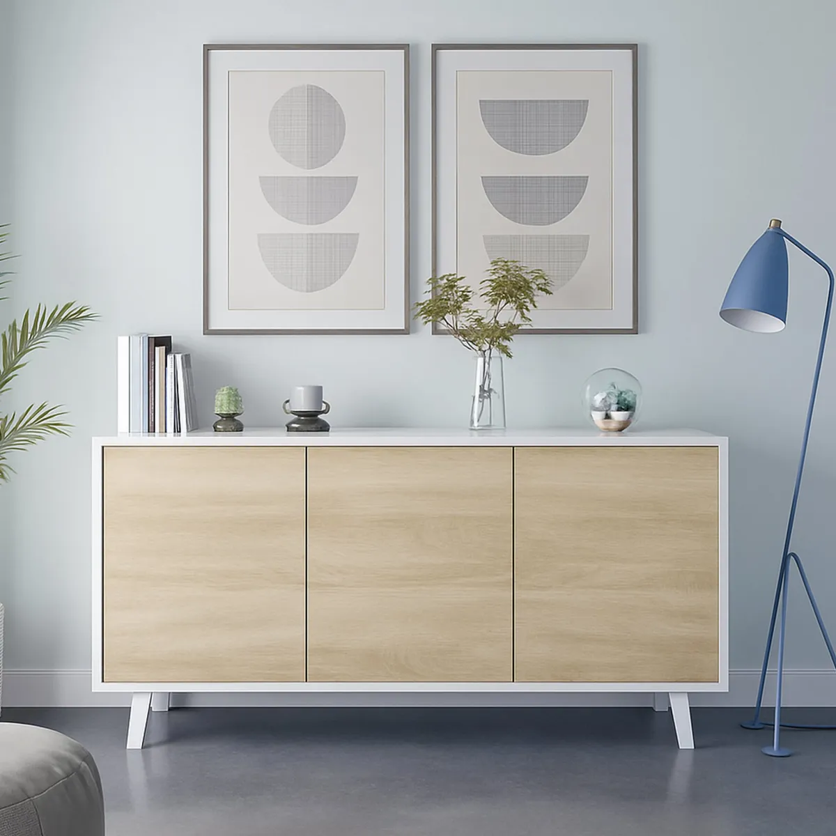 Cucina|Madie > Dmora Credenza bianca 154x41x75h cm 3 ante - Acrolorum Marrone Rovere, Bianco